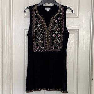 J. Jill Navy Embroidered Sleeveless Tunic